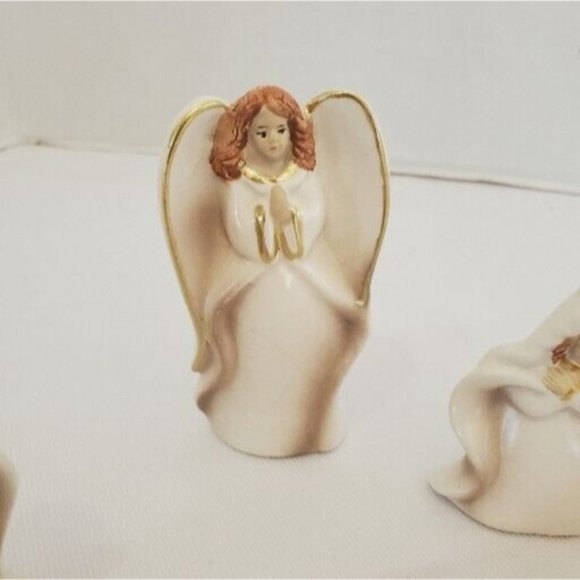 Vintage Porcelain Ten Piece Small Nativity Set White Gold Accents - Picture 4 of 16